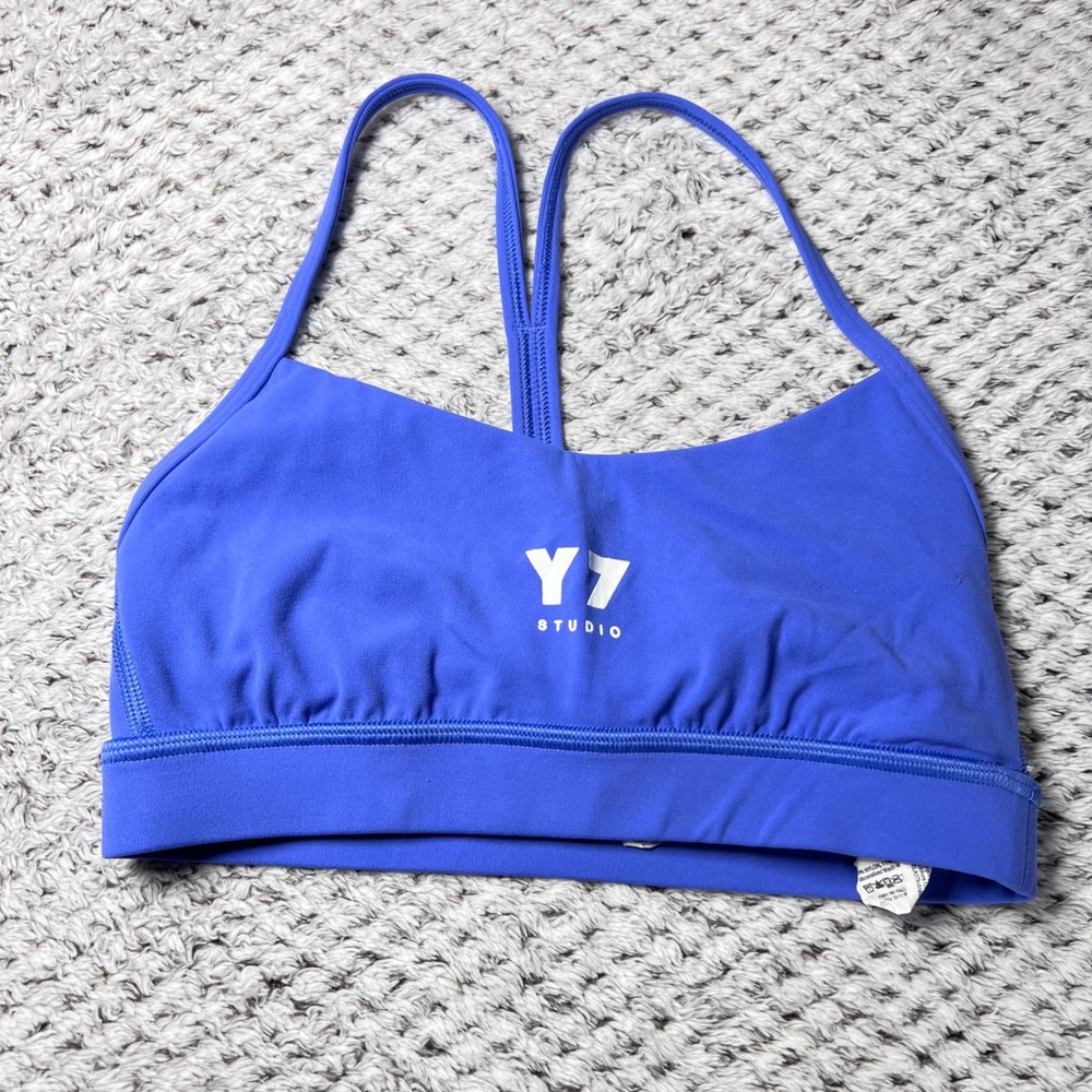Y7 Studio Blue Racerback Sports Bra Athleisure Workout Yoga‎ Top Size 4 Preowned